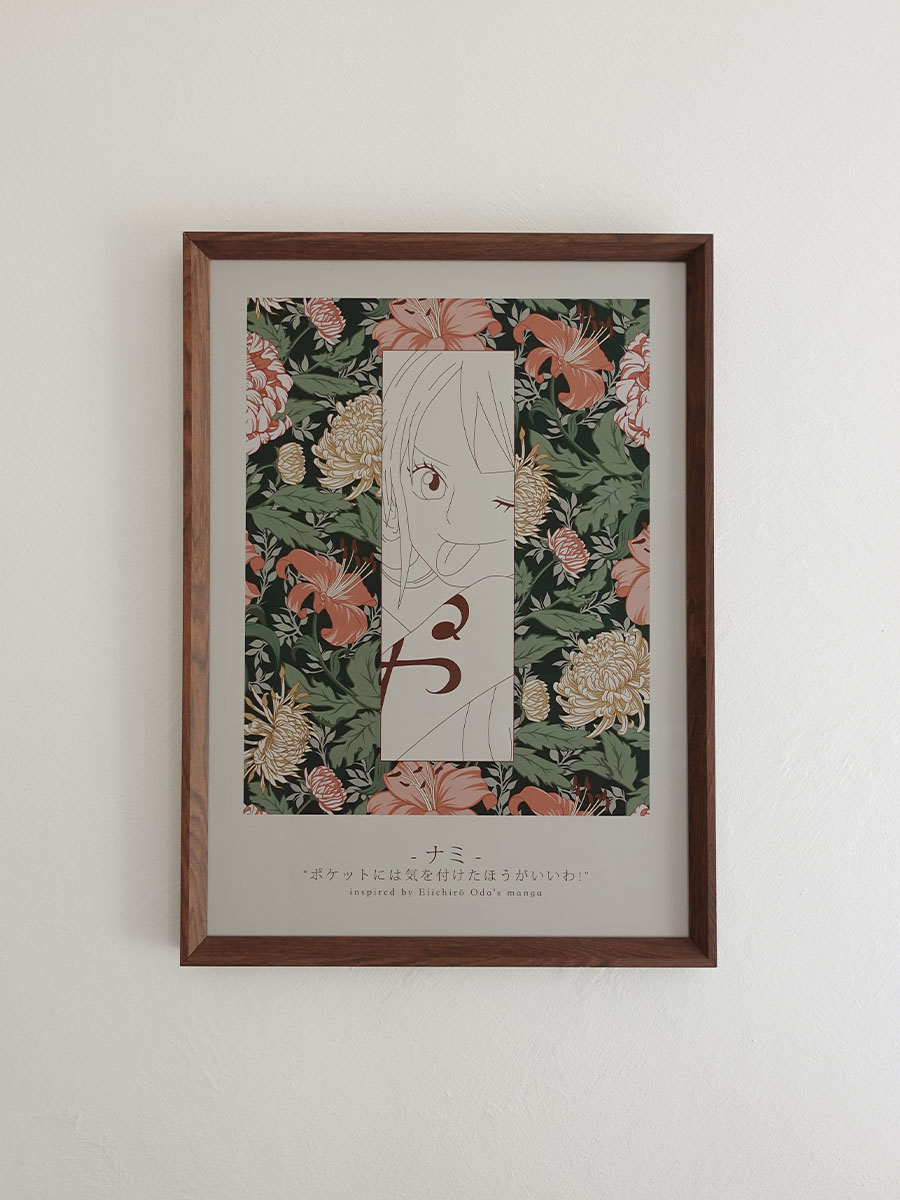 Affiche murale manga One Piece cottage japandi esthétique florale Nami