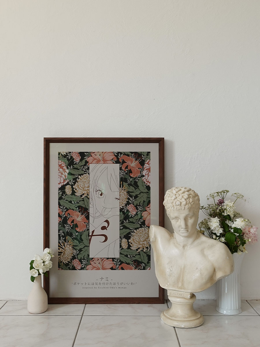 Affiche murale manga One Piece cottage japandi esthétique florale Nami