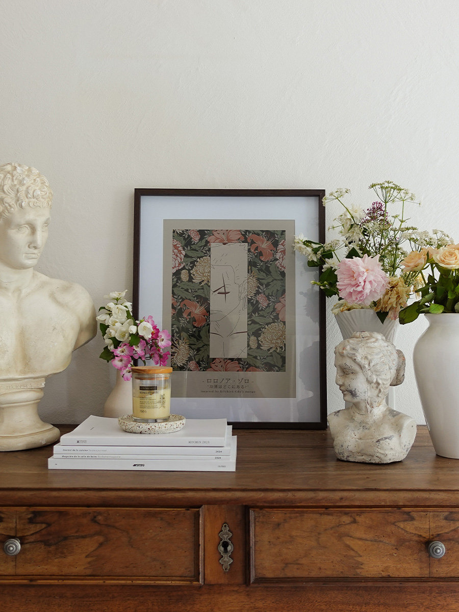 Affiche murale manga One Piece cottage japandi esthétique florale Zoro